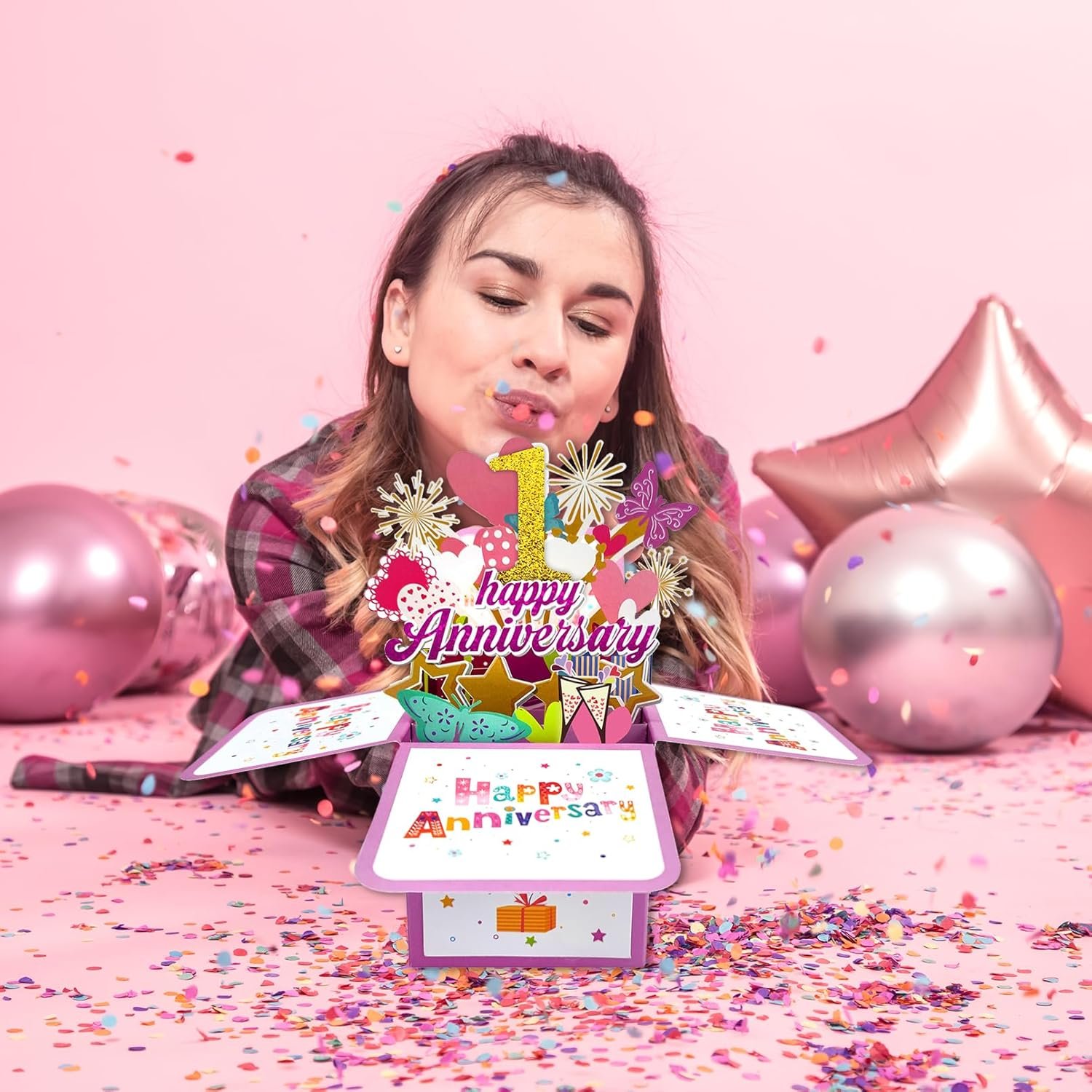 Happy 1st Anniversary Pop Up Card, Romantic 1 Year Anniversary Cards Gifts for Him Her, 3D First Wedding Card for Wife Husband Couple - Image 4