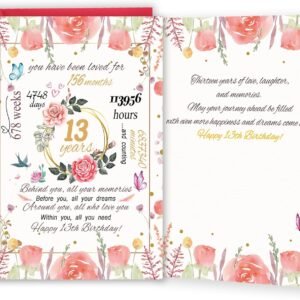 Funny 13th Birthday Card for Her,Happy 13th Birthday Gifts for Daughter Niece Granddaughter, Lovely 13th Birthday Decorations for Girls, Sweet Thirteen Bday Card