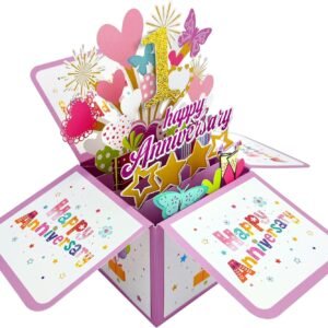 Happy 1st Anniversary Pop Up Card, Romantic 1 Year Anniversary Cards Gifts for Him Her, 3D First Wedding Card for Wife Husband Couple