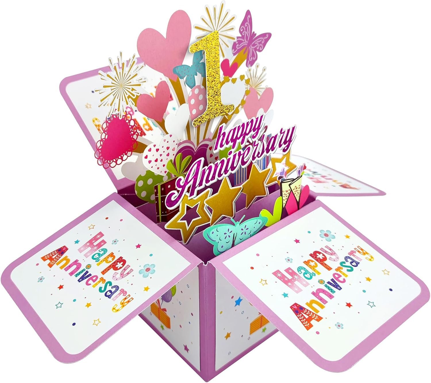 Happy 1st Anniversary Pop Up Card, Romantic 1 Year Anniversary Cards Gifts for Him Her, 3D First Wedding Card for Wife Husband Couple