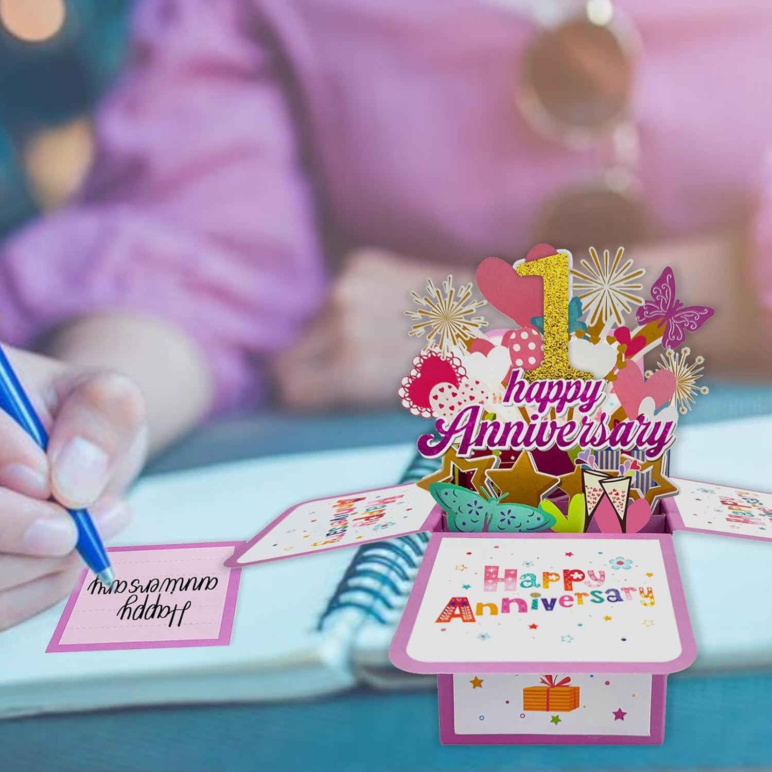 Happy 1st Anniversary Pop Up Card, Romantic 1 Year Anniversary Cards Gifts for Him Her, 3D First Wedding Card for Wife Husband Couple - Image 2