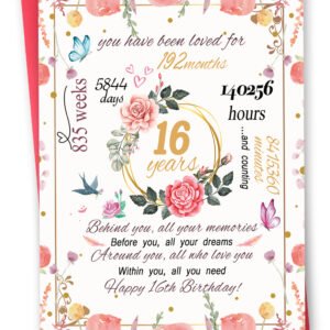 Funny 16th Birthday Card, Sweet 16 Year Old Birthday Gifts for Daughter Niece Granddaughter Sister, Lovely 16th Birthday Decorations for Girls, Unique Sixteen Bday Card