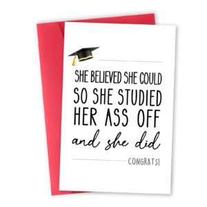 Funny Graduation Card for Her, Unique College Graduation Card for Daughter Granddaughter Niece, Sweet Congrats Graduation Card for Bestie Sister Friend, She Did It Card
