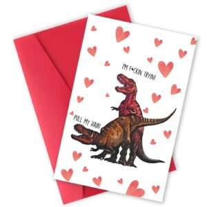 Lovely Dinosaur Valentines Cards for Her Him, Naughty Valentine's Day Gifts for Boyfriend Girlfriend, Funny Wedding Anniversary Card for Couple, Rude T-Rex Love Card