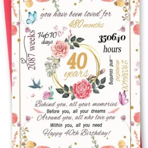 Funny 40th Birthday Card Gift for Women, Happy 40 Year Old Birthday Card for Mom Wife, Lovely 40th Birthday Decorations for Her