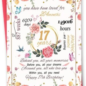 Happy 17th Birthday Card for Daughter, Funny 17 Year Old Birthday Gift Ideas for Girls, Cute 17th Birthday Decorations for Her, Seventeen Bday Card