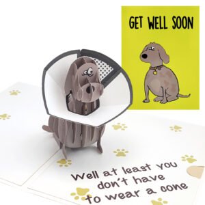 Funny Pop Up Get Well Soon Card, Humorous 3D Speedy Surgery Recovery Card for Friends Patient, Lovely Sympathy Cards for Men Women, At Least You Don't Have to Wear A Cone, Pug Cone Card